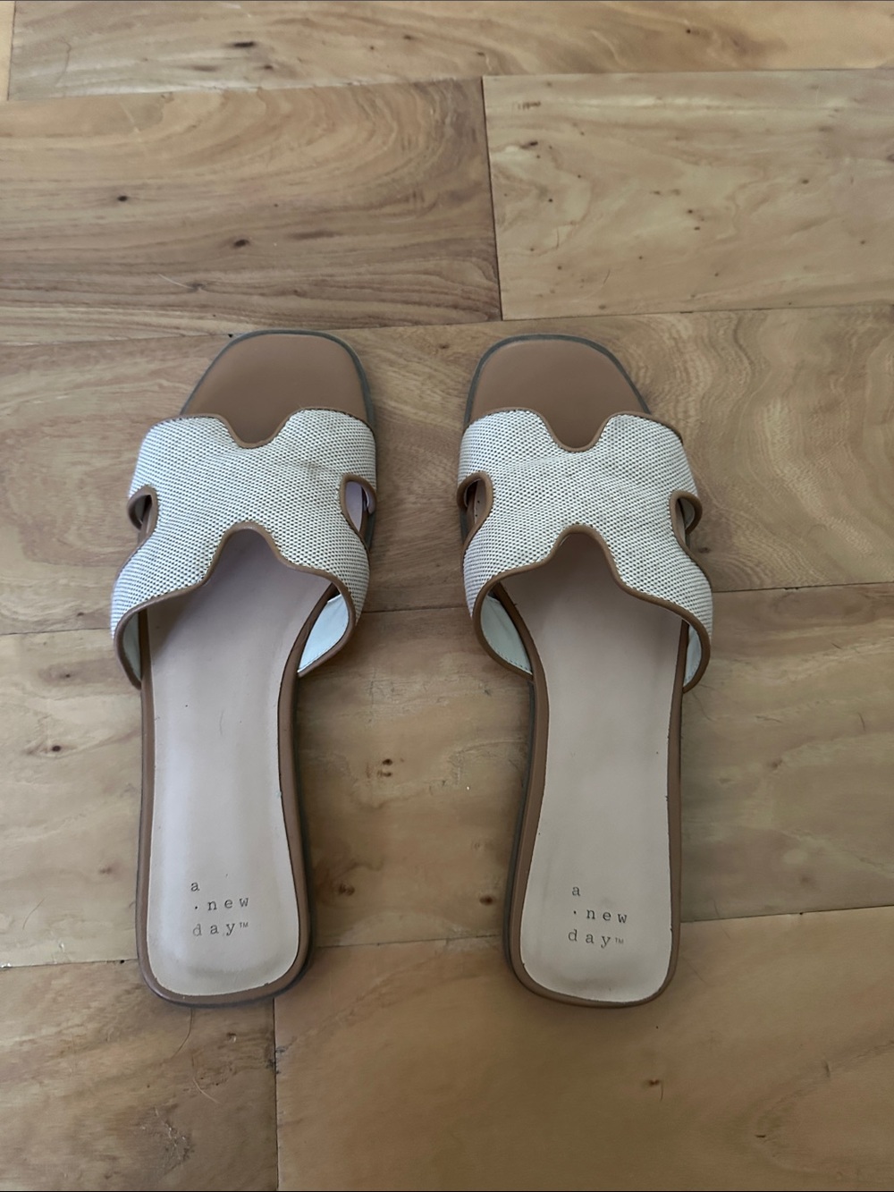 a new day Woven Cream Slide Sandals with Tan Trim